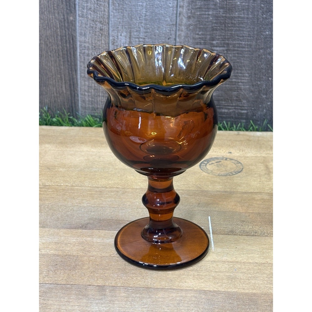 Vintage Imperial Glass Root Beer Amber Ruffled Edge Footed Compote Candy Dish